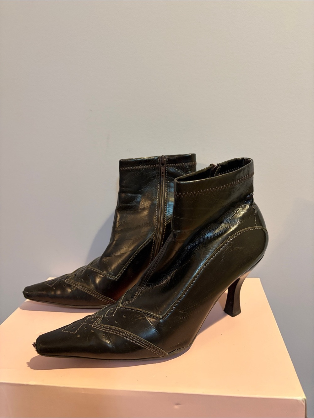 Franco Sarto Women's Dark Brown Pointed Toe Ankle Boots - Sleek Leather Heel